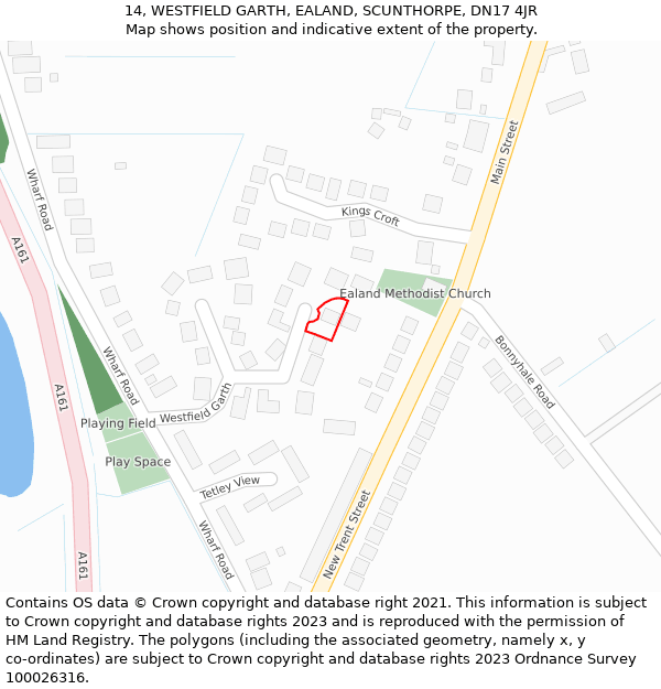 14, WESTFIELD GARTH, EALAND, SCUNTHORPE, DN17 4JR: Location map and indicative extent of plot