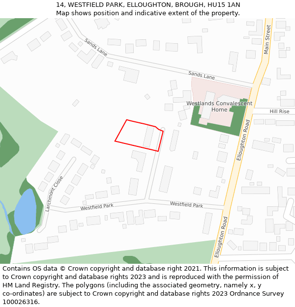 14, WESTFIELD PARK, ELLOUGHTON, BROUGH, HU15 1AN: Location map and indicative extent of plot