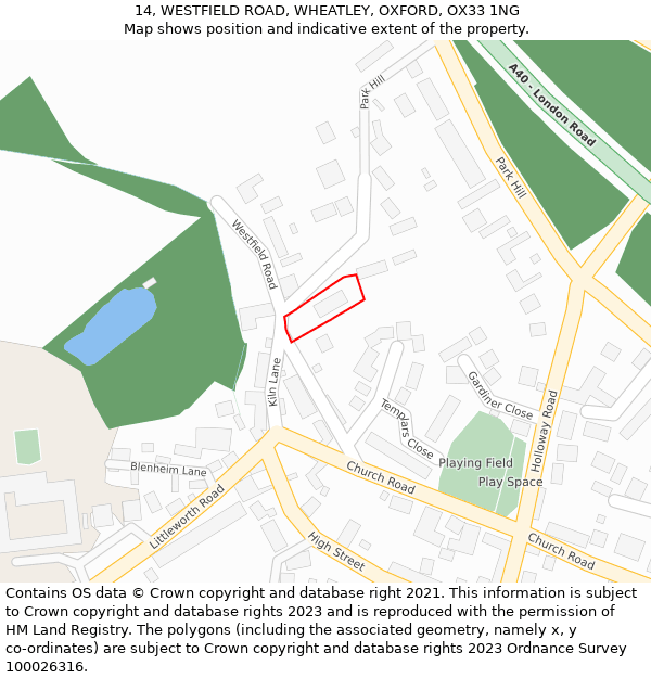 14, WESTFIELD ROAD, WHEATLEY, OXFORD, OX33 1NG: Location map and indicative extent of plot