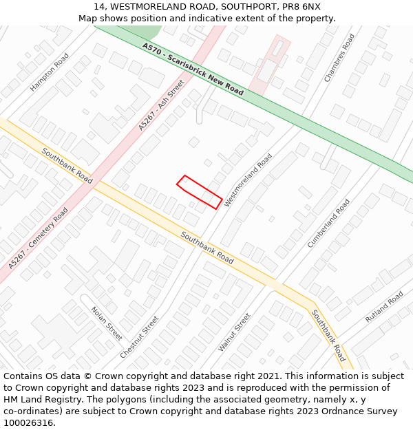 14, WESTMORELAND ROAD, SOUTHPORT, PR8 6NX: Location map and indicative extent of plot