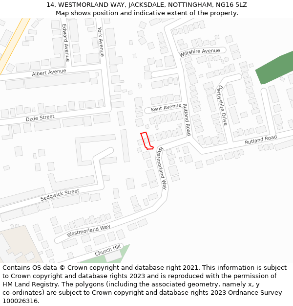 14, WESTMORLAND WAY, JACKSDALE, NOTTINGHAM, NG16 5LZ: Location map and indicative extent of plot