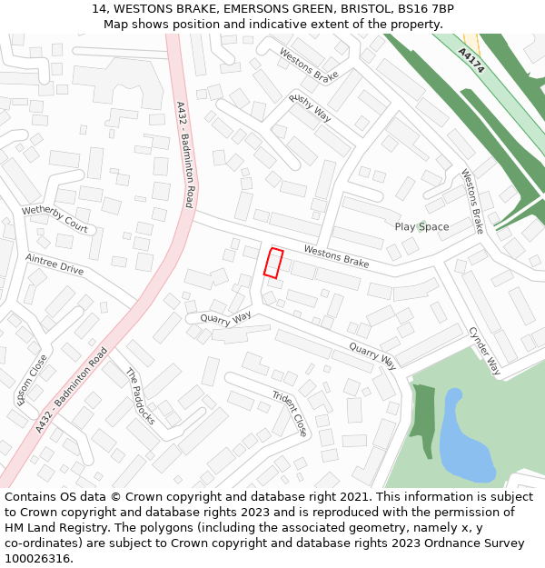 14, WESTONS BRAKE, EMERSONS GREEN, BRISTOL, BS16 7BP: Location map and indicative extent of plot