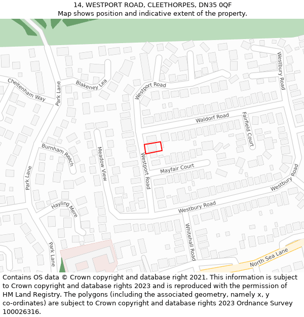 14, WESTPORT ROAD, CLEETHORPES, DN35 0QF: Location map and indicative extent of plot