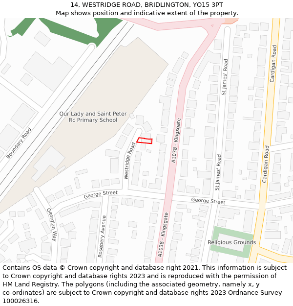 14, WESTRIDGE ROAD, BRIDLINGTON, YO15 3PT: Location map and indicative extent of plot