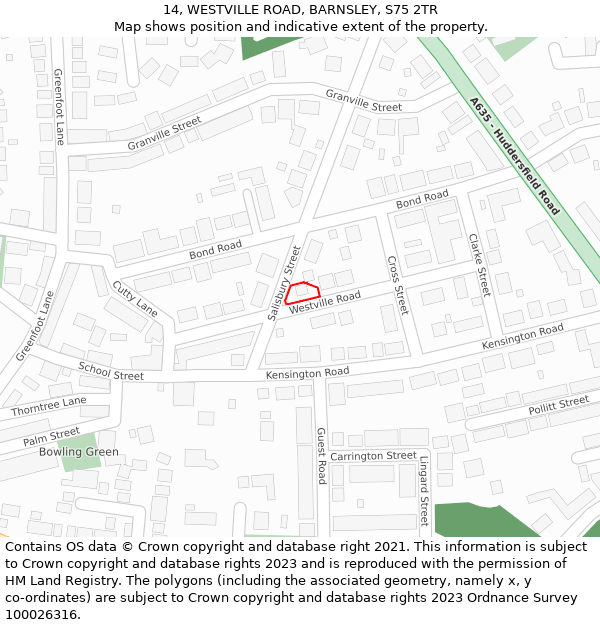 14, WESTVILLE ROAD, BARNSLEY, S75 2TR: Location map and indicative extent of plot