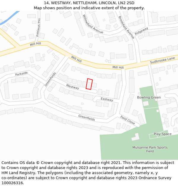 14, WESTWAY, NETTLEHAM, LINCOLN, LN2 2SD: Location map and indicative extent of plot