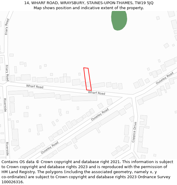 14, WHARF ROAD, WRAYSBURY, STAINES-UPON-THAMES, TW19 5JQ: Location map and indicative extent of plot