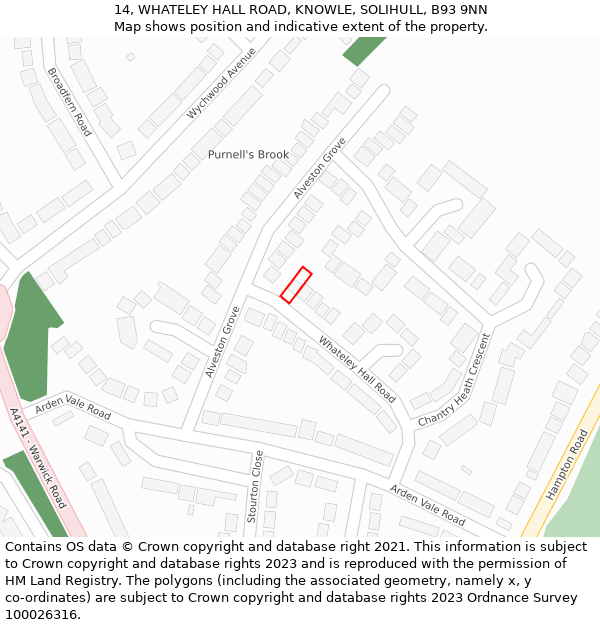 14, WHATELEY HALL ROAD, KNOWLE, SOLIHULL, B93 9NN: Location map and indicative extent of plot