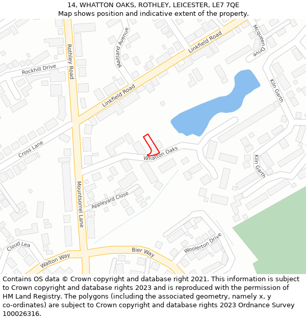 14, WHATTON OAKS, ROTHLEY, LEICESTER, LE7 7QE: Location map and indicative extent of plot