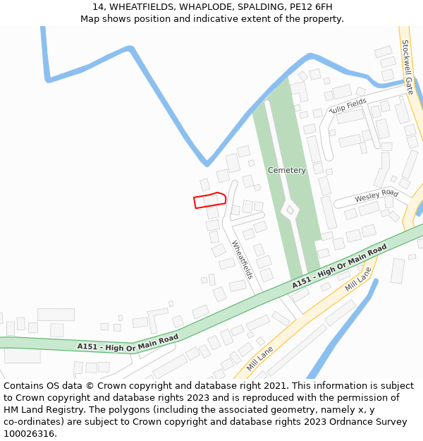 14, WHEATFIELDS, WHAPLODE, SPALDING, PE12 6FH: Location map and indicative extent of plot