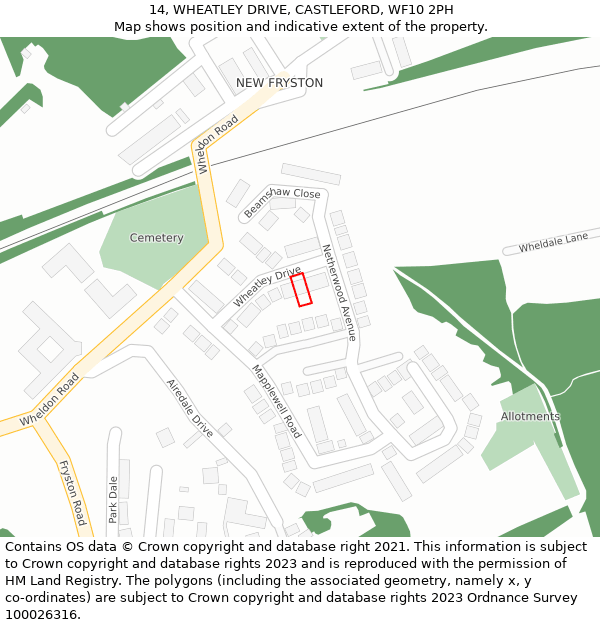 14, WHEATLEY DRIVE, CASTLEFORD, WF10 2PH: Location map and indicative extent of plot