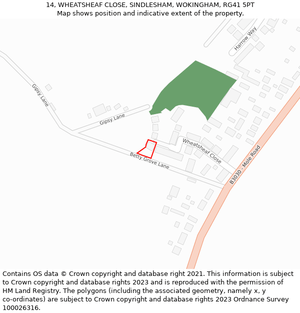 14, WHEATSHEAF CLOSE, SINDLESHAM, WOKINGHAM, RG41 5PT: Location map and indicative extent of plot