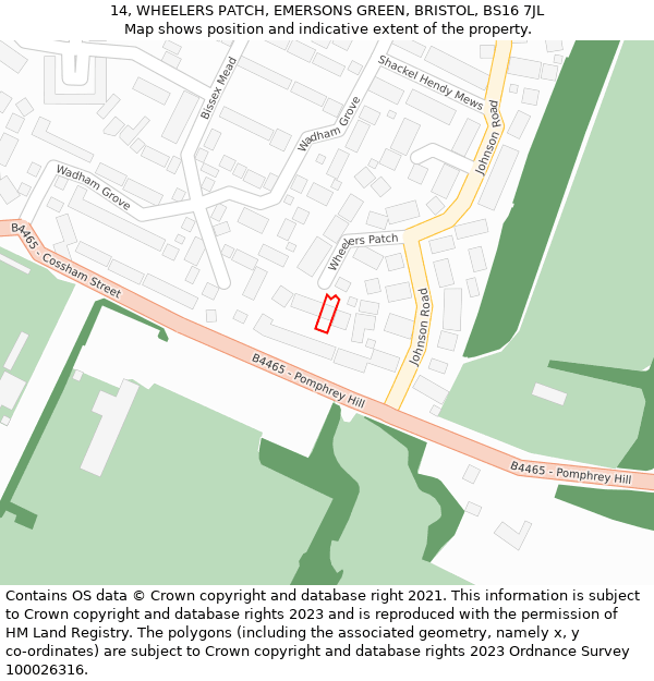 14, WHEELERS PATCH, EMERSONS GREEN, BRISTOL, BS16 7JL: Location map and indicative extent of plot