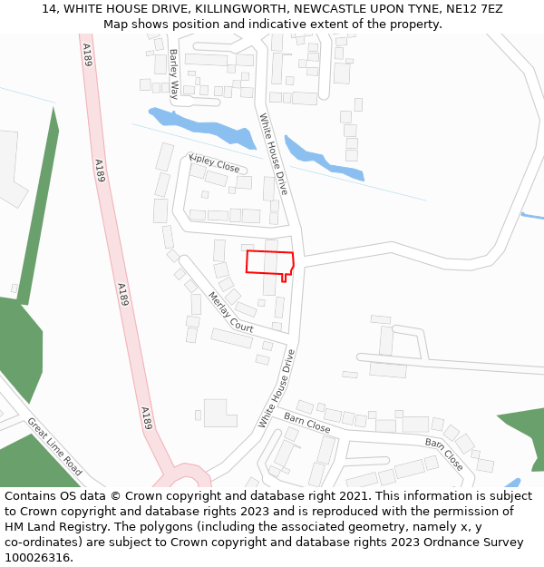 14, WHITE HOUSE DRIVE, KILLINGWORTH, NEWCASTLE UPON TYNE, NE12 7EZ: Location map and indicative extent of plot