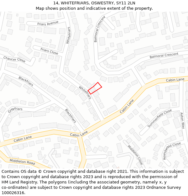 14, WHITEFRIARS, OSWESTRY, SY11 2LN: Location map and indicative extent of plot