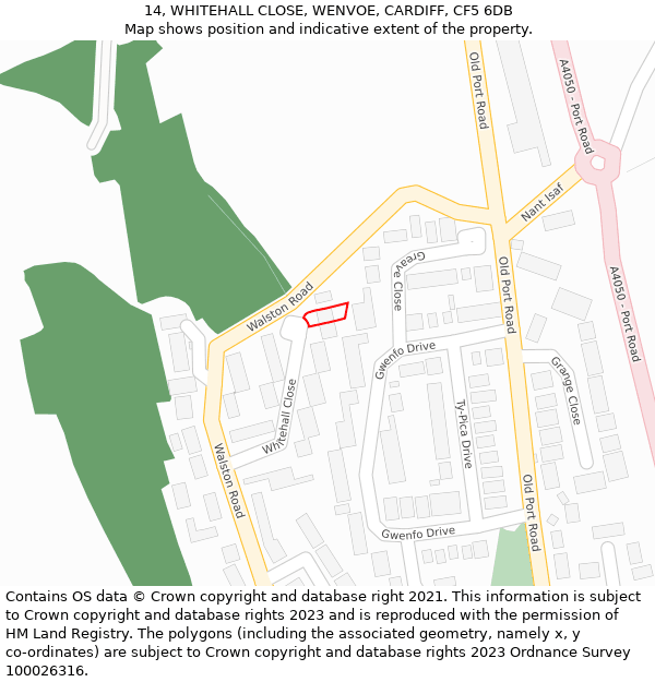 14, WHITEHALL CLOSE, WENVOE, CARDIFF, CF5 6DB: Location map and indicative extent of plot