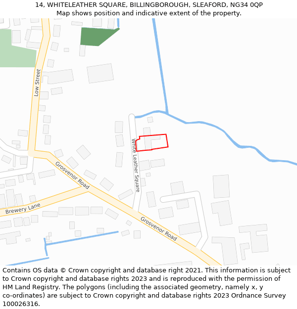 14, WHITELEATHER SQUARE, BILLINGBOROUGH, SLEAFORD, NG34 0QP: Location map and indicative extent of plot