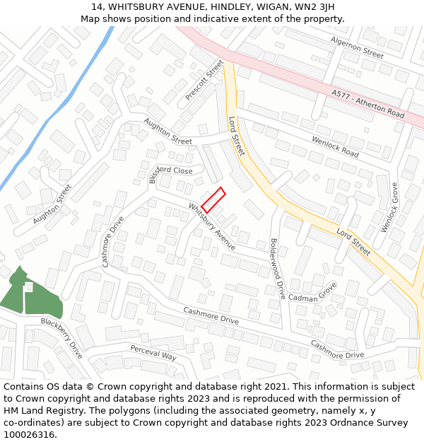 14, WHITSBURY AVENUE, HINDLEY, WIGAN, WN2 3JH: Location map and indicative extent of plot