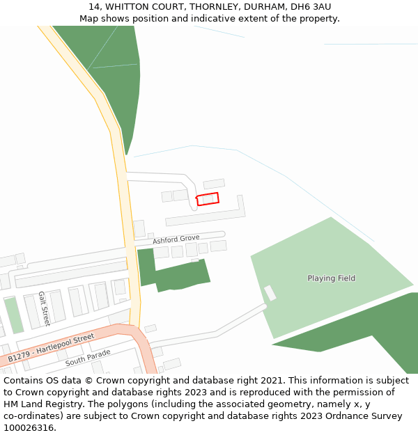 14, WHITTON COURT, THORNLEY, DURHAM, DH6 3AU: Location map and indicative extent of plot