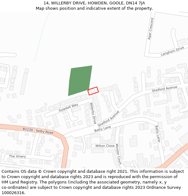 14, WILLERBY DRIVE, HOWDEN, GOOLE, DN14 7JA: Location map and indicative extent of plot