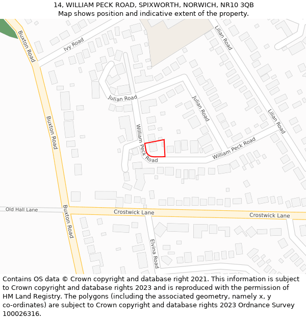 14, WILLIAM PECK ROAD, SPIXWORTH, NORWICH, NR10 3QB: Location map and indicative extent of plot
