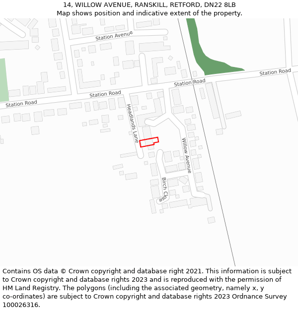 14, WILLOW AVENUE, RANSKILL, RETFORD, DN22 8LB: Location map and indicative extent of plot