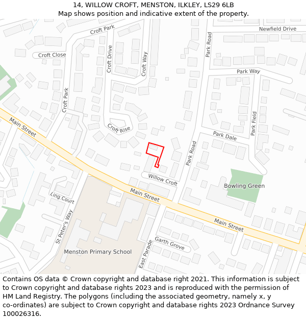 14, WILLOW CROFT, MENSTON, ILKLEY, LS29 6LB: Location map and indicative extent of plot