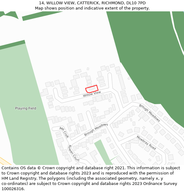 14, WILLOW VIEW, CATTERICK, RICHMOND, DL10 7PD: Location map and indicative extent of plot