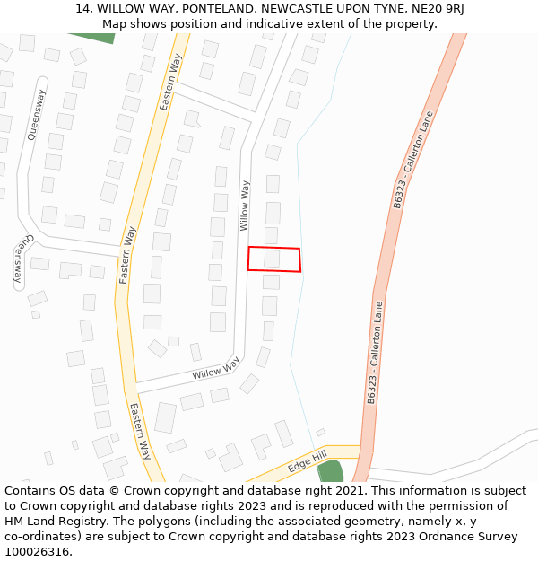 14, WILLOW WAY, PONTELAND, NEWCASTLE UPON TYNE, NE20 9RJ: Location map and indicative extent of plot