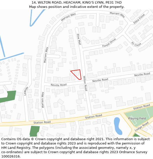 14, WILTON ROAD, HEACHAM, KING'S LYNN, PE31 7AD: Location map and indicative extent of plot