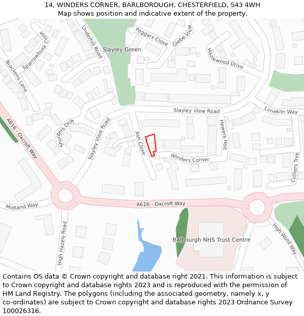 14, WINDERS CORNER, BARLBOROUGH, CHESTERFIELD, S43 4WH: Location map and indicative extent of plot