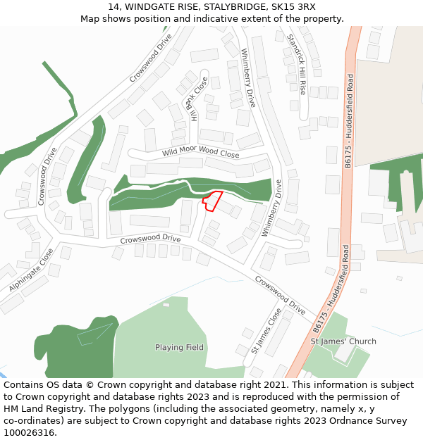 14, WINDGATE RISE, STALYBRIDGE, SK15 3RX: Location map and indicative extent of plot