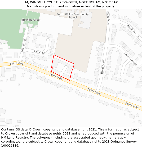 14, WINDMILL COURT, KEYWORTH, NOTTINGHAM, NG12 5AX: Location map and indicative extent of plot