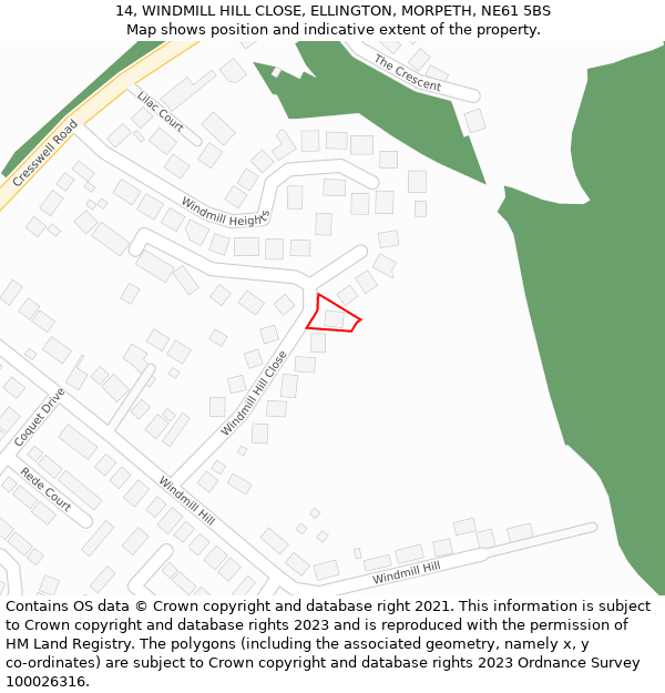 14, WINDMILL HILL CLOSE, ELLINGTON, MORPETH, NE61 5BS: Location map and indicative extent of plot