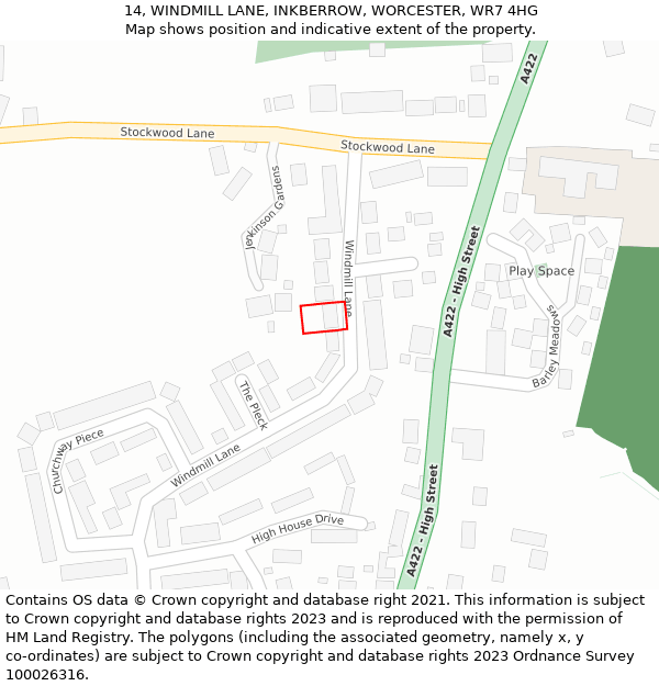 14, WINDMILL LANE, INKBERROW, WORCESTER, WR7 4HG: Location map and indicative extent of plot