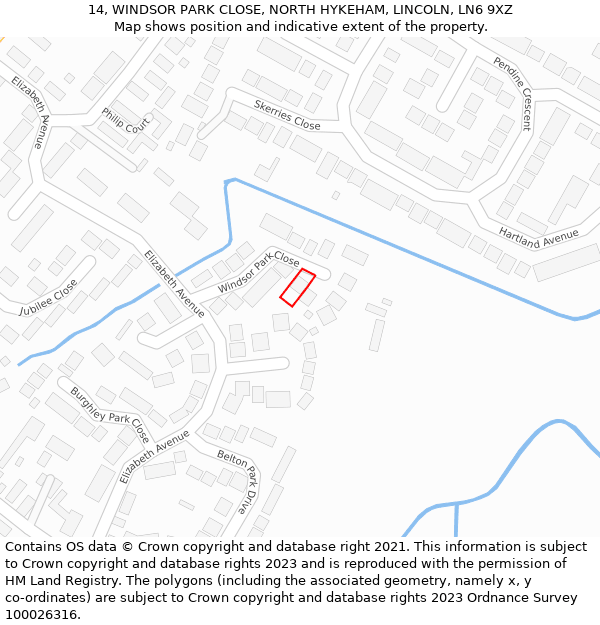 14, WINDSOR PARK CLOSE, NORTH HYKEHAM, LINCOLN, LN6 9XZ: Location map and indicative extent of plot