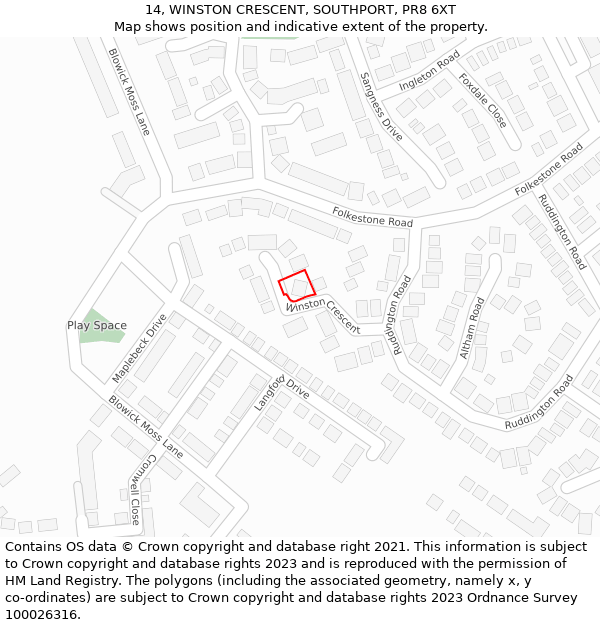 14, WINSTON CRESCENT, SOUTHPORT, PR8 6XT: Location map and indicative extent of plot