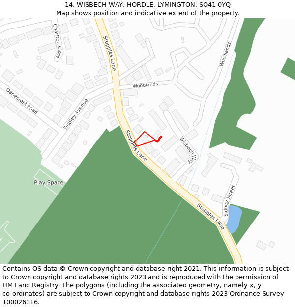 14, WISBECH WAY, HORDLE, LYMINGTON, SO41 0YQ: Location map and indicative extent of plot