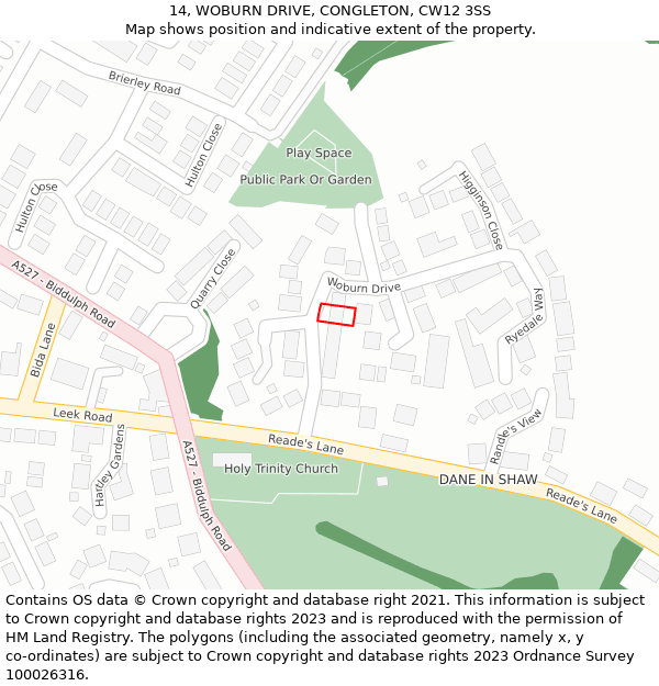 14, WOBURN DRIVE, CONGLETON, CW12 3SS: Location map and indicative extent of plot