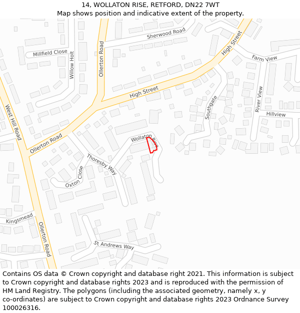 14, WOLLATON RISE, RETFORD, DN22 7WT: Location map and indicative extent of plot