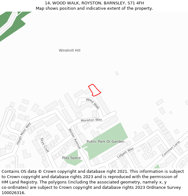 14, WOOD WALK, ROYSTON, BARNSLEY, S71 4FH: Location map and indicative extent of plot