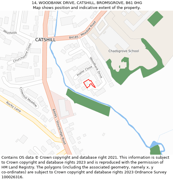 14, WOODBANK DRIVE, CATSHILL, BROMSGROVE, B61 0HG: Location map and indicative extent of plot