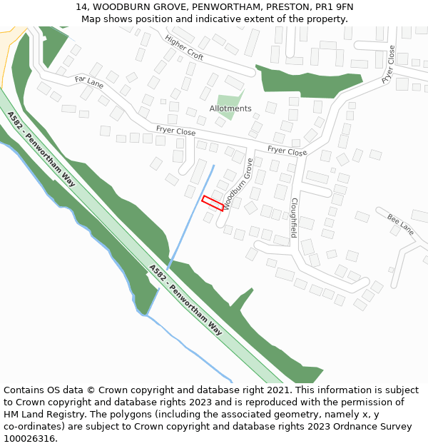 14, WOODBURN GROVE, PENWORTHAM, PRESTON, PR1 9FN: Location map and indicative extent of plot