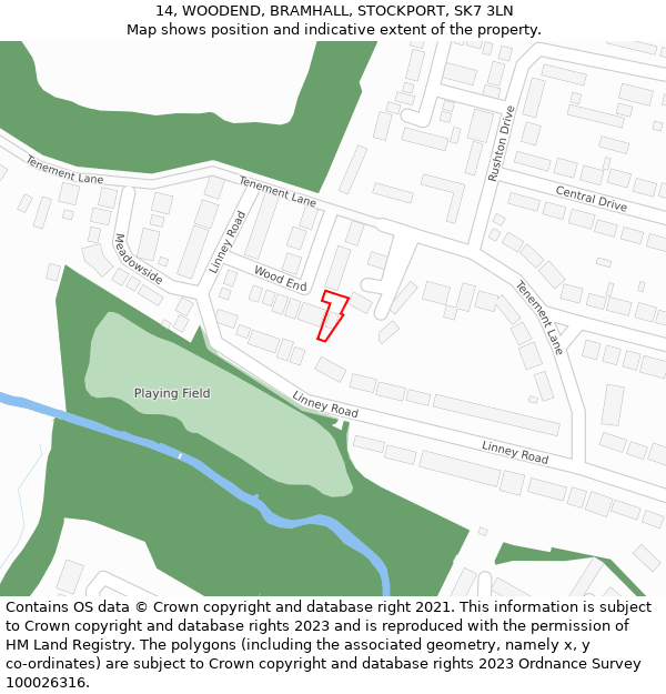 14, WOODEND, BRAMHALL, STOCKPORT, SK7 3LN: Location map and indicative extent of plot