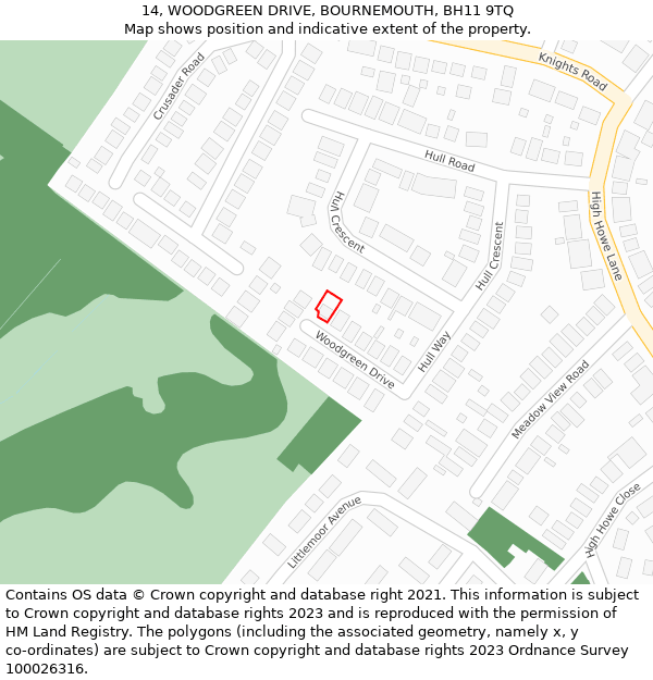 14, WOODGREEN DRIVE, BOURNEMOUTH, BH11 9TQ: Location map and indicative extent of plot