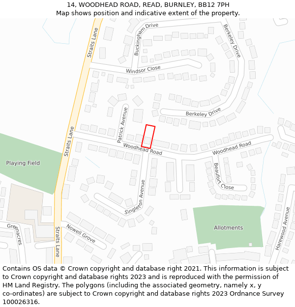 14, WOODHEAD ROAD, READ, BURNLEY, BB12 7PH: Location map and indicative extent of plot