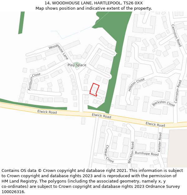 14, WOODHOUSE LANE, HARTLEPOOL, TS26 0XX: Location map and indicative extent of plot