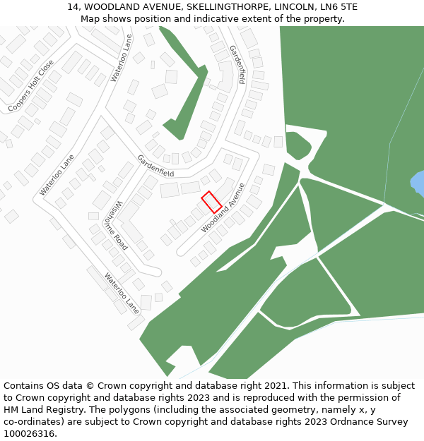 14, WOODLAND AVENUE, SKELLINGTHORPE, LINCOLN, LN6 5TE: Location map and indicative extent of plot