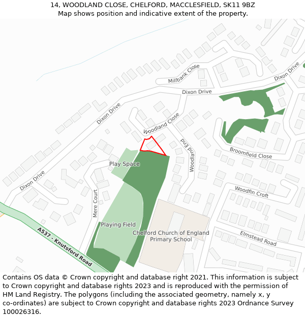 14, WOODLAND CLOSE, CHELFORD, MACCLESFIELD, SK11 9BZ: Location map and indicative extent of plot