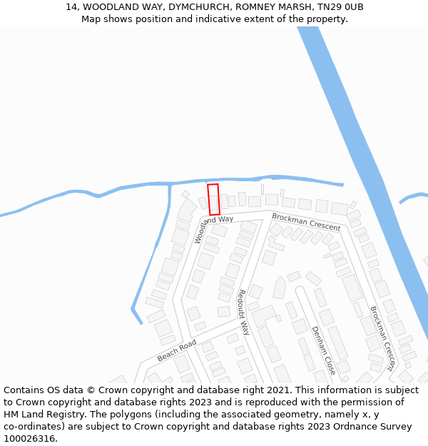 14, WOODLAND WAY, DYMCHURCH, ROMNEY MARSH, TN29 0UB: Location map and indicative extent of plot